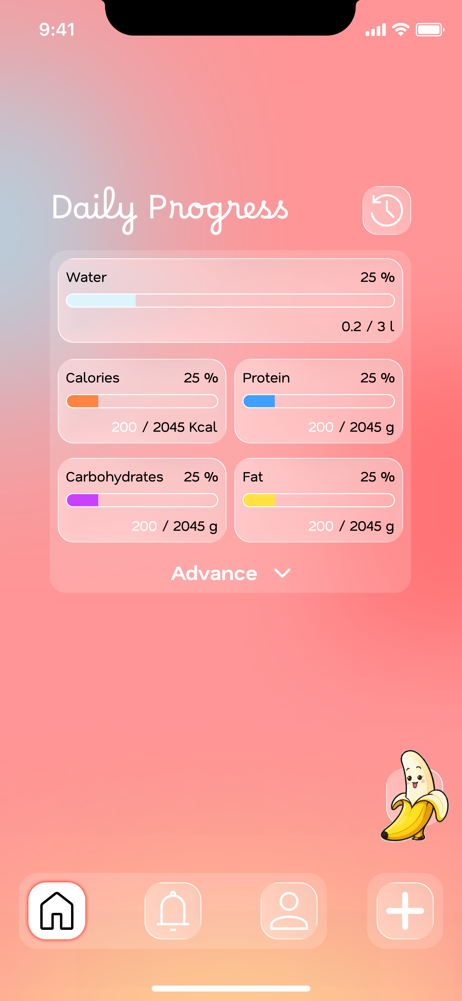 Nutritional tracker screen